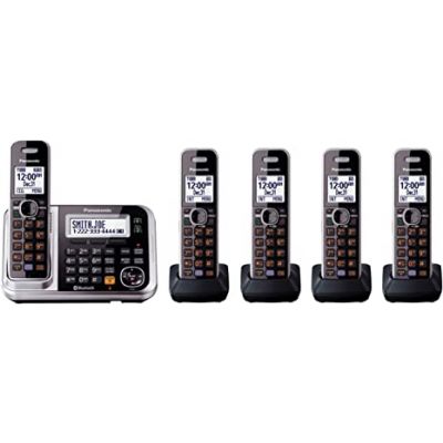 Panasonic Bluetooth Cordless Phone KX-TG7875S Link2Cell with Enhanced Noise Reduction & Digital Answering Machine - 5 Handsets (Black/Silver)