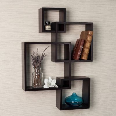Intersecting Cubes 4 in. x 17.75 in. x 25.5 in. Espresso Laminate Floating Decorative Wall Shelf